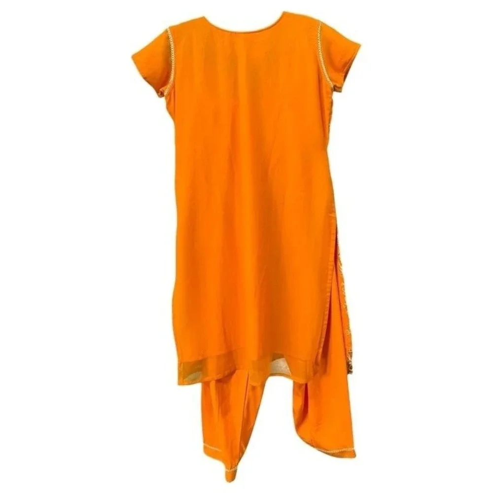 Traditional Embroidered 2-Piece Suit Vibrant‎ Orange Floral Sequin Tunic Set